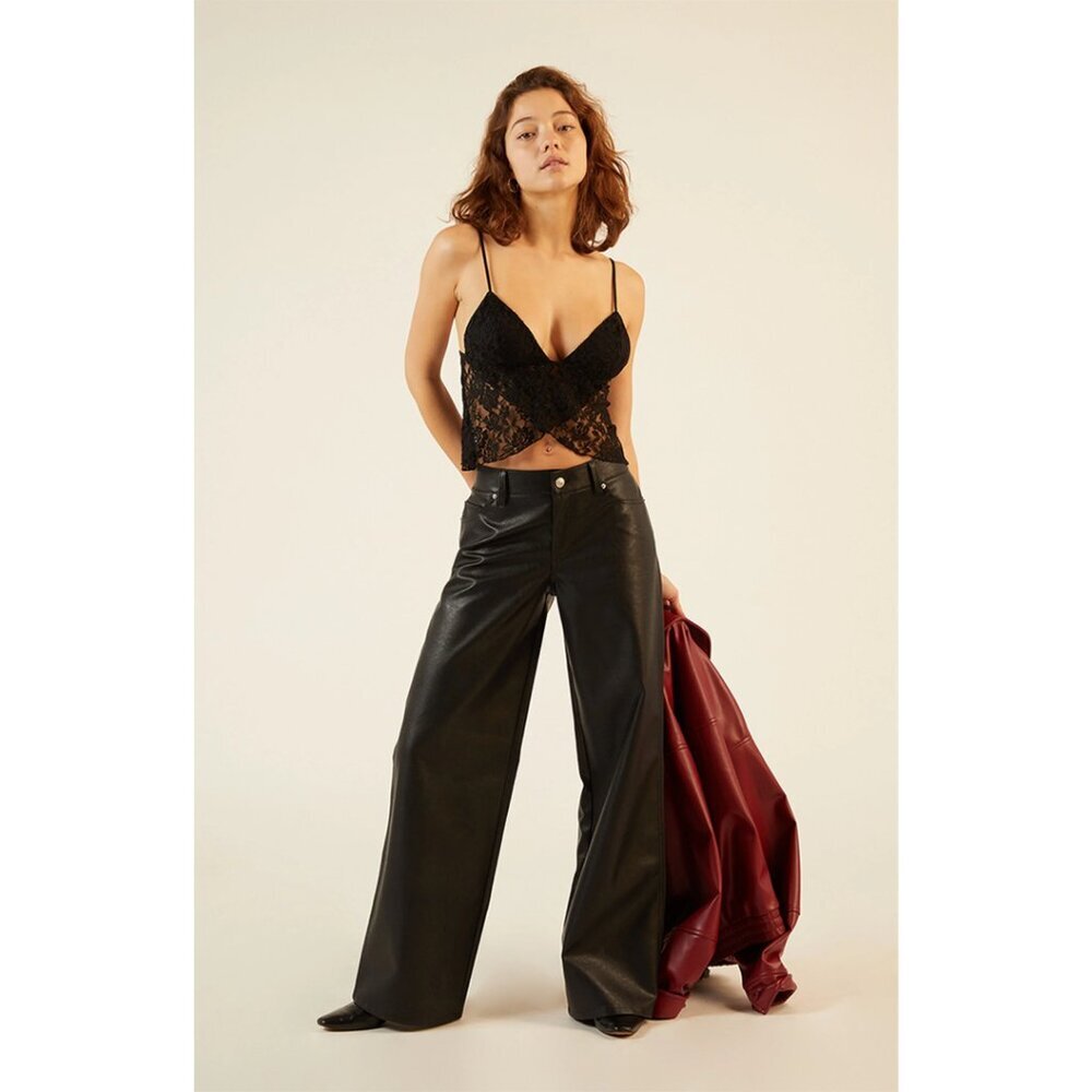 Pacsun Black Faux Leather Pants Wide‎ Leg Women's Size XS NWT NEW Grunge Rock